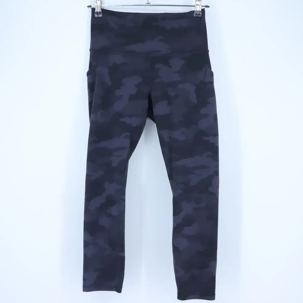 Lululemon Wunder Train Leggings Camo Deep Coal High Rise Crop Pockets Women's 8